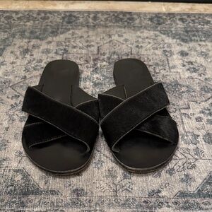 Ancient Greek Sandals Black Cross Strap Slides